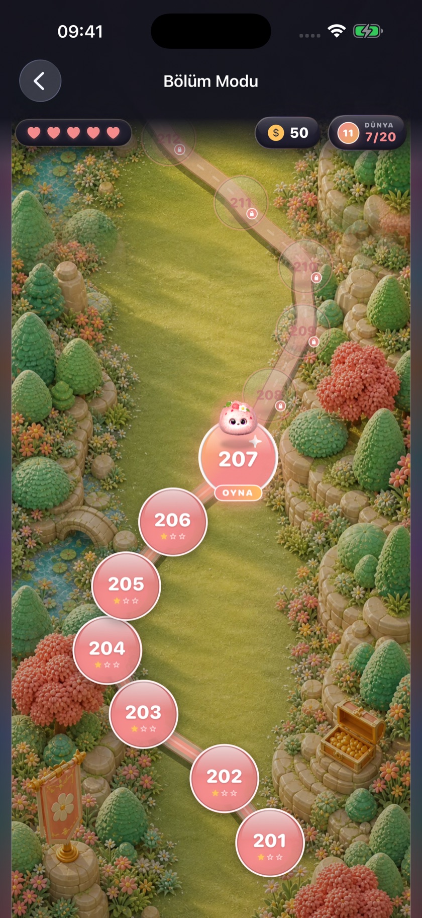 Puffy Toys dünyalarını birbirine bağlayan bölüm haritası